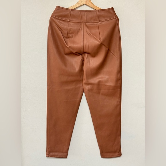 Bar lll Vegan Leather Light Brown High Waist Button Front Straight Leg Pant NWOT - Picture 2 of 10